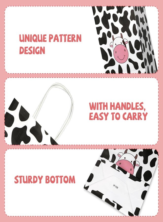 Ethanberg 20Pcs Cow Party Favors Bags with Handles, Farm Themed Kraft Paper Gift Bags Candy Bags, Cute Cow Print Goodie Bags for Girls Boys Birthday Baby Shower - Image 3